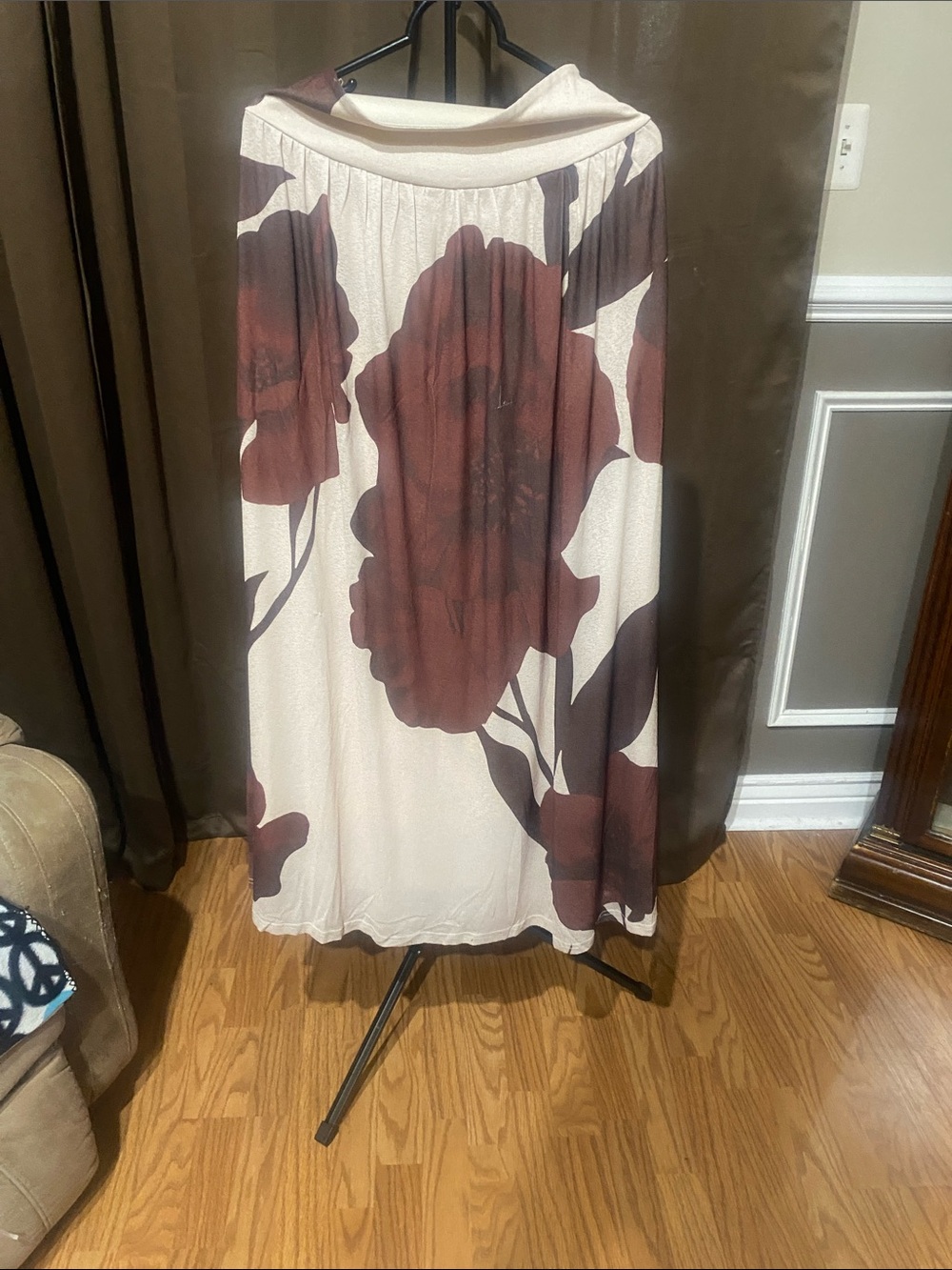 Nordstrom Cream Maxi Skirt with Large Brown Floral Motif